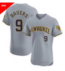 Men Milwaukee Brewers Jake Bauers #9 Home Gray Stitched Limited Jersey