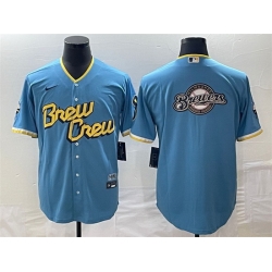 Men Milwaukee Brewers Powder Blue Team Big Logo City Connect Cool Base Stitched Jersey