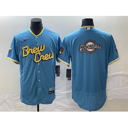 Men Milwaukee Brewers Powder Blue Team Big Logo City Connect Flex Base Stitched Jersey