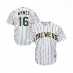 Mens Milwaukee Brewers 16 Ben Gamel Replica White Home Cool Base Baseball Jersey 