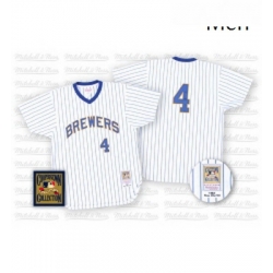 Mens Mitchell and Ness Milwaukee Brewers 4 Paul Molitor Authentic WhiteBlue Strip Throwback MLB Jersey