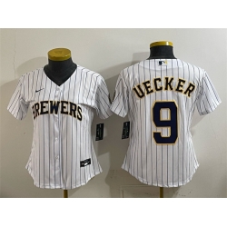 Women Milwaukee Brewers  9 Bob Uecker White Cool Base Stitched Jersey Run Small 