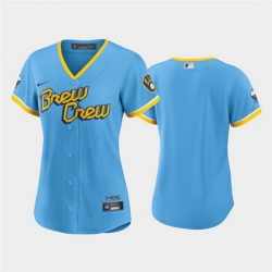 Women Milwaukee Brewers Blank 2022 Powder Blue City Connect Cool Base Stitched Jersey
