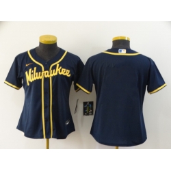Women Milwaukee Brewers Blank Cool Base Stitched Baseball Jersey 