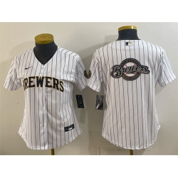 Women Milwaukee Brewers Team Big Logo White Cool Base Stitched Jersey Run Small 