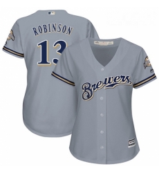 Womens Majestic Milwaukee Brewers 13 Glenn Robinson Replica Grey Road Cool Base MLB Jersey