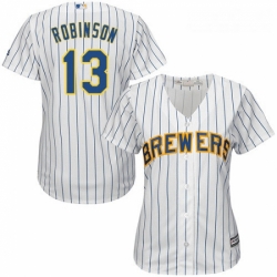 Womens Majestic Milwaukee Brewers 13 Glenn Robinson Replica White Alternate Cool Base MLB Jersey