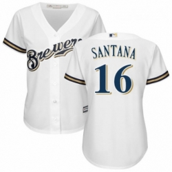 Womens Majestic Milwaukee Brewers 16 Domingo Santana Replica Navy Blue Alternate Cool Base MLB Jersey 