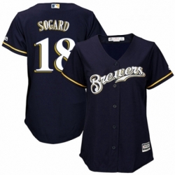 Womens Majestic Milwaukee Brewers 18 Eric Sogard Authentic White Alternate Cool Base MLB Jersey 