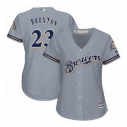 Womens Majestic Milwaukee Brewers 23 Keon Broxton Replica Grey Road Cool Base MLB Jersey 