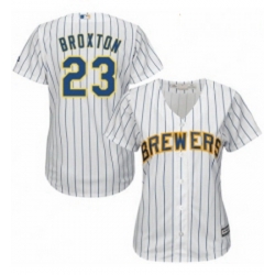 Womens Majestic Milwaukee Brewers 23 Keon Broxton Replica White Home Cool Base MLB Jersey 