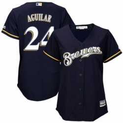 Womens Majestic Milwaukee Brewers 24 Jesus Aguilar Authentic Navy Blue Alternate Cool Base MLB Jersey 