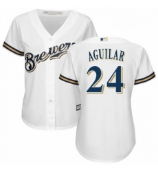 Womens Majestic Milwaukee Brewers 24 Jesus Aguilar Replica White Alternate Cool Base MLB Jersey 