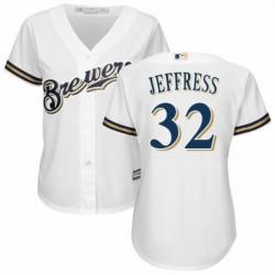 Womens Majestic Milwaukee Brewers 32 Jeremy Jeffress Authentic White Alternate Cool Base MLB Jersey 