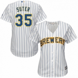 Womens Majestic Milwaukee Brewers 35 Brent Suter Replica White Home Cool Base MLB Jersey 