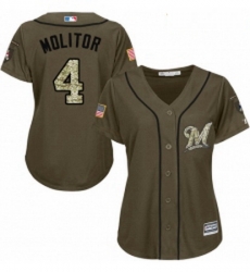 Womens Majestic Milwaukee Brewers 4 Paul Molitor Authentic Green Salute to Service MLB Jersey