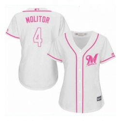 Womens Majestic Milwaukee Brewers 4 Paul Molitor Replica White Fashion Cool Base MLB Jersey