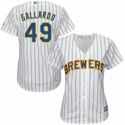 Womens Majestic Milwaukee Brewers 49 Yovani Gallardo Authentic White Alternate Cool Base MLB Jersey 