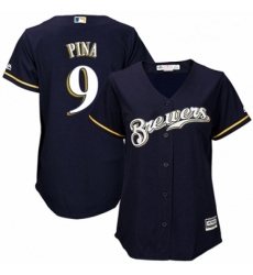 Womens Majestic Milwaukee Brewers 9 Manny Pina Replica White Alternate Cool Base MLB Jersey 