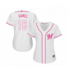 Womens Milwaukee Brewers 16 Ben Gamel Replica White Fashion Cool Base Baseball Jersey 