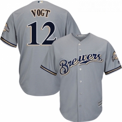 Youth Majestic Milwaukee Brewers 12 Stephen Vogt Replica Grey Road Cool Base MLB Jersey 