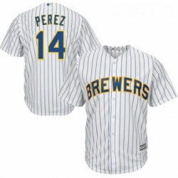 Youth Majestic Milwaukee Brewers 14 Hernan Perez Replica White Home Cool Base MLB Jersey 