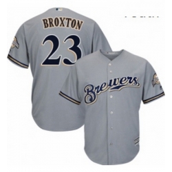 Youth Majestic Milwaukee Brewers 23 Keon Broxton Authentic Grey Road Cool Base MLB Jersey 