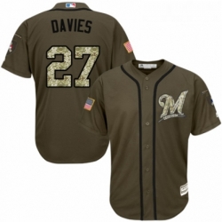 Youth Majestic Milwaukee Brewers 27 Zach Davies Authentic Green Salute to Service MLB Jersey 