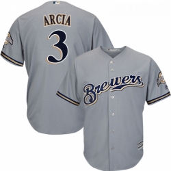 Youth Majestic Milwaukee Brewers 3 Orlando Arcia Authentic Grey Road Cool Base MLB Jersey