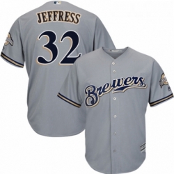 Youth Majestic Milwaukee Brewers 32 Jeremy Jeffress Replica Grey Road Cool Base MLB Jersey 