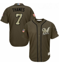 Youth Majestic Milwaukee Brewers 7 Eric Thames Replica Green Salute to Service MLB Jersey