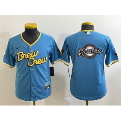Youth Milwaukee Brewers Powder Blue Team Big Logo City Connect Stitched Jersey