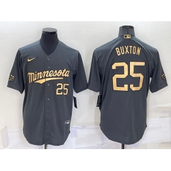 Men Minnesota Twins 25 Byron Buxton 2022 All Star Charcoal Cool Base Stitched Baseball Jersey