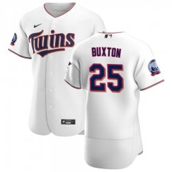 Men Minnesota Twins 25 Byron Buxton Men Nike White Home 2020 60th Season Flex Base Team MLB Jersey