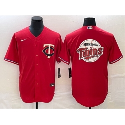 Men Minnesota Twins Red Team Big Logo Cool Base Stitched Jersey