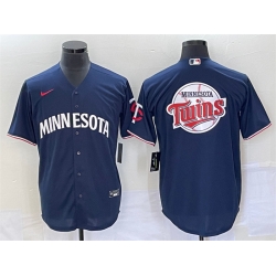 Men Minnesota Twins With Team Logo In Back Navy Cool Base Stitched Jersey