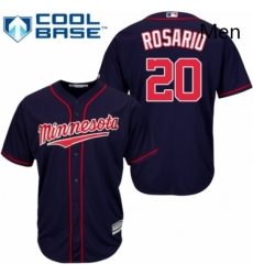 Mens Majestic Minnesota Twins 20 Eddie Rosario Replica Navy Blue Alternate Road Cool Base MLB Jersey 