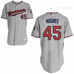 Mens Majestic Minnesota Twins 45 Phil Hughes Replica Grey Road Cool Base MLB Jersey