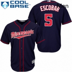 Mens Majestic Minnesota Twins 5 Eduardo Escobar Replica Navy Blue Alternate Road Cool Base MLB Jersey 