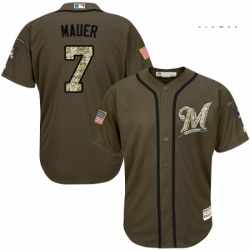 Mens Majestic Minnesota Twins 7 Joe Mauer Authentic Green Salute to Service MLB Jersey