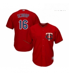 Mens Minnesota Twins 16 Jonathan Schoop Replica Scarlet Alternate Cool Base Baseball Jersey 