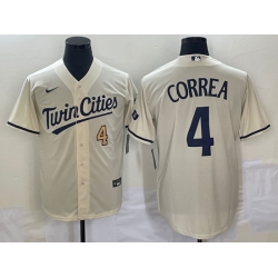 Men's Minnesota Twins #4 Carlos Correa Number Cream 2022 City Connect Cool Base Stitched Jersey