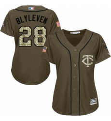 Womens Majestic Minnesota Twins 28 Bert Blyleven Authentic Green Salute to Service MLB Jersey