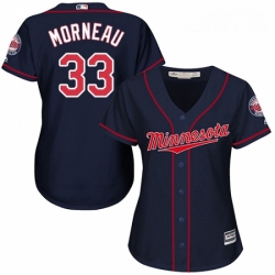 Womens Majestic Minnesota Twins 33 Justin Morneau Authentic Navy Blue Alternate Road Cool Base MLB Jersey