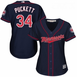 Womens Majestic Minnesota Twins 34 Kirby Puckett Replica Navy Blue Alternate Road Cool Base MLB Jersey