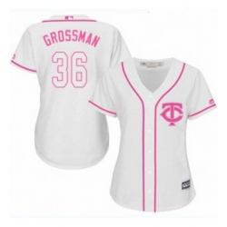 Womens Majestic Minnesota Twins 36 Robbie Grossman Replica White Fashion Cool Base MLB Jersey 