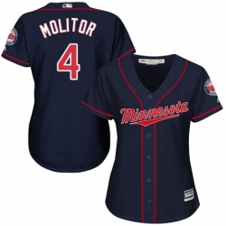 Womens Majestic Minnesota Twins 4 Paul Molitor Replica Navy Blue Alternate Road Cool Base MLB Jersey