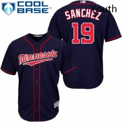 Youth Majestic Minnesota Twins 19 Anibal Sanchez Replica Navy Blue Alternate Road Cool Base MLB Jersey 