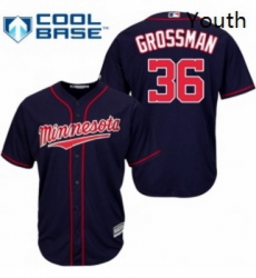 Youth Majestic Minnesota Twins 36 Robbie Grossman Authentic Navy Blue Alternate Road Cool Base MLB Jersey 