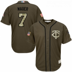 Youth Majestic Minnesota Twins 7 Joe Mauer Replica Green Salute to Service MLB Jersey